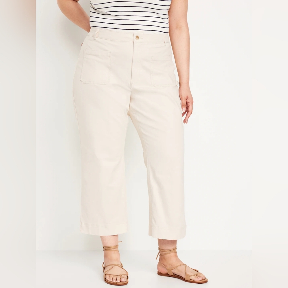 Old Navy High-Waisted Crop Chino Wide-Leg Pants, Soft Canvas, Cream Women's 18